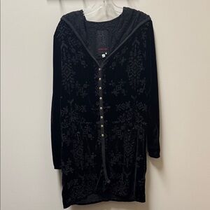 Johnny Was Black Embroidered Velvet Hooded Jacket
